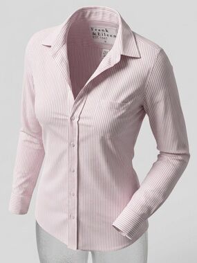 Frank & Eileen Shirley Shirt sz M Pink White Striped Button Down Italian Cotton